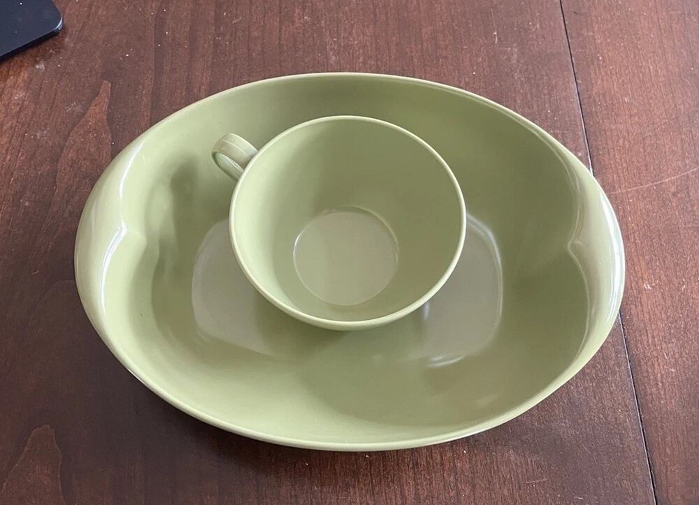 Vintage Lenox Ware Avocado Green Melamine Serving Bowl & Coffee Cup USA